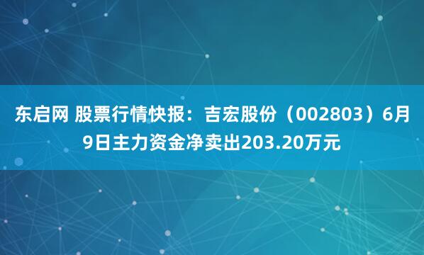东启网 股票行情快报：吉宏股份（002803）6月9日主力资金净卖出203.20万元